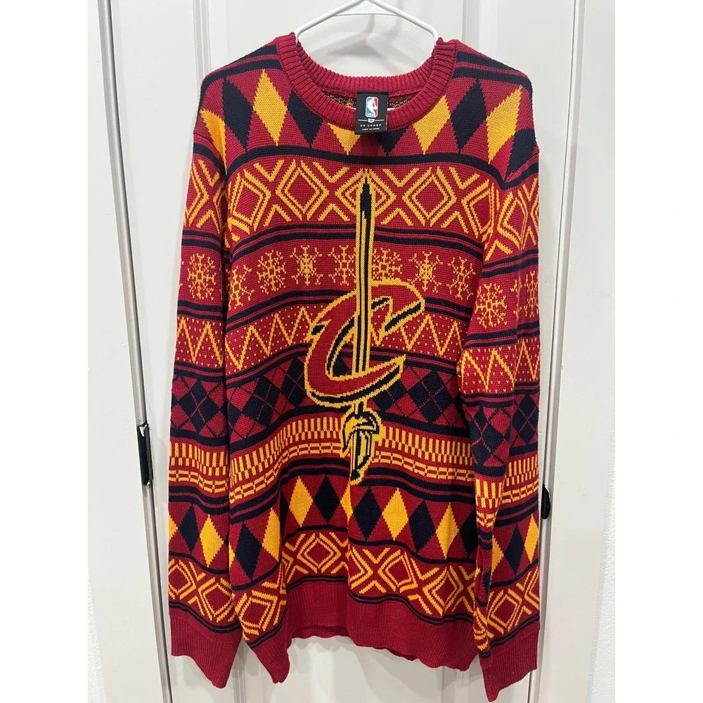 Cleveland‎ Cavaliers NBA Ugly Sweater 2X Large Red Gold Blue Knit